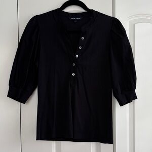 Veronica Beard Black Coralee Puff Sleeve Top